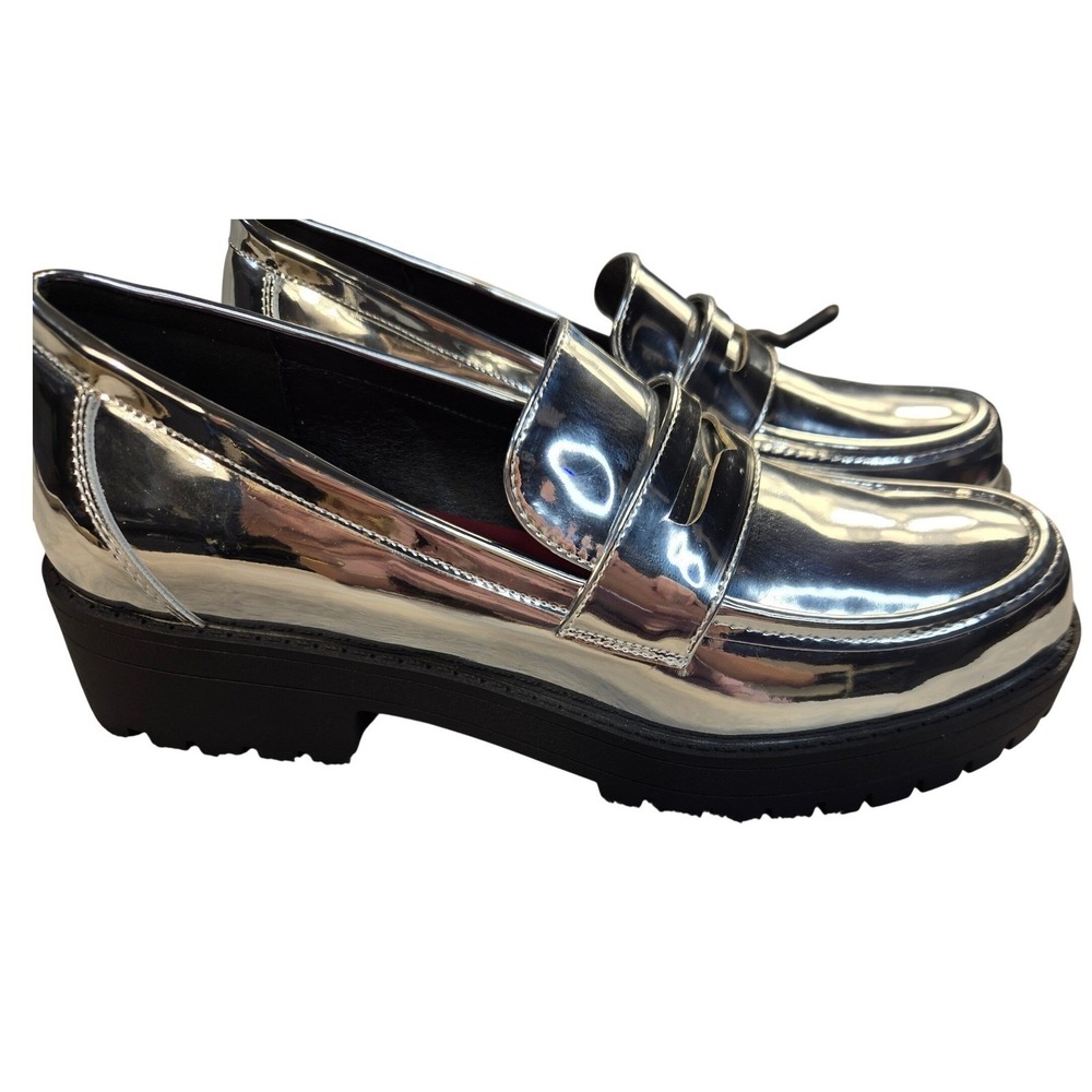 Dirty Laundry Voidz Silver retro Metallic‎ Penny Loafers Lug Sole Womens 8.5